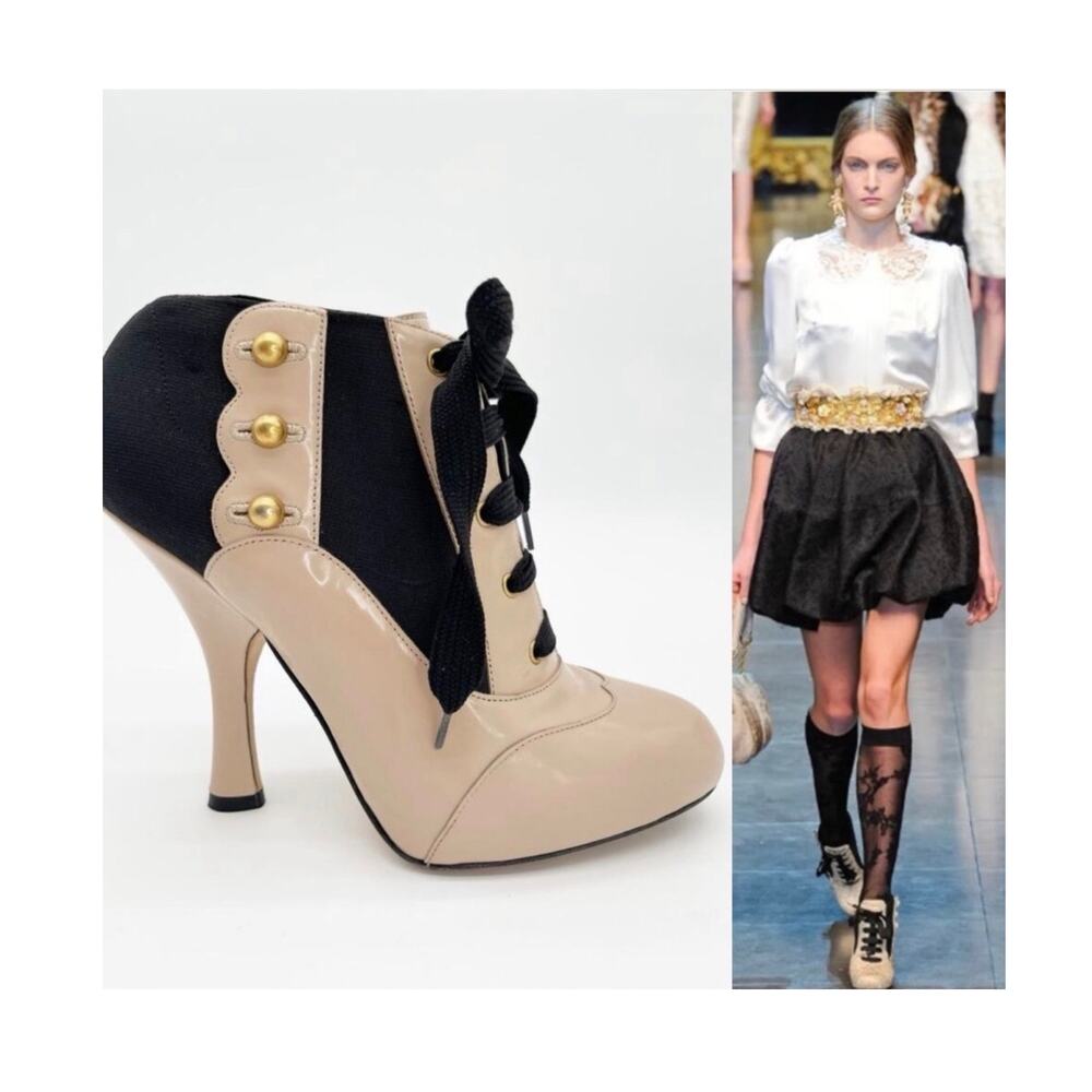 Dolce & Gabbana Fall 2012 Runway Blush Nude Leather Lace-Up Ankle Boots IT 36